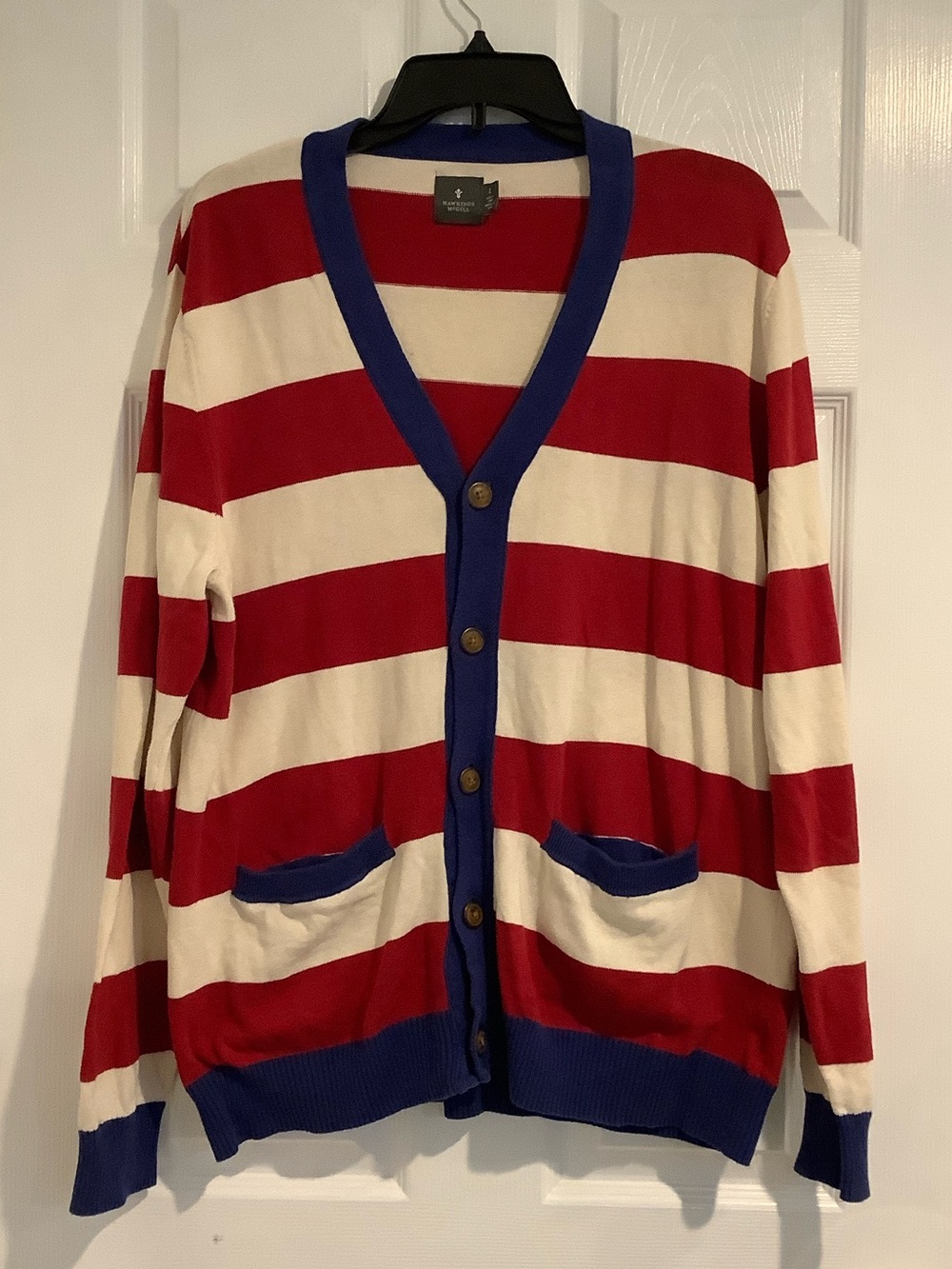 HAWKINGS McGILL Men’s 100% Cotton Stripe Patriotic BTC Preppy Fall Cardigan L